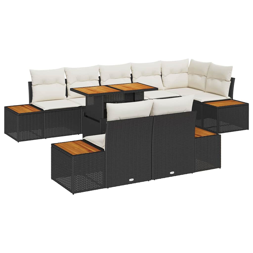 Garten-Sofa-Set mit Speicher 9 pcs Schwarz Poly Rattan